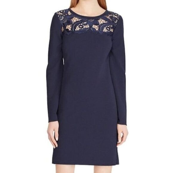 Lauren Ralph Lauren Dresses & Skirts - Lauren Ralph Lauren Lace Yoke Navy dress,  Size 2